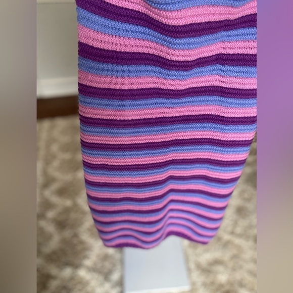 Y2K Halter Crochet Knit Dress Bold Fairy Grunge Vibrant Festival Boho Striped - Picture 5 of 10